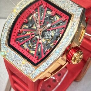 Luxurious Red and Gold Skeleton Watch